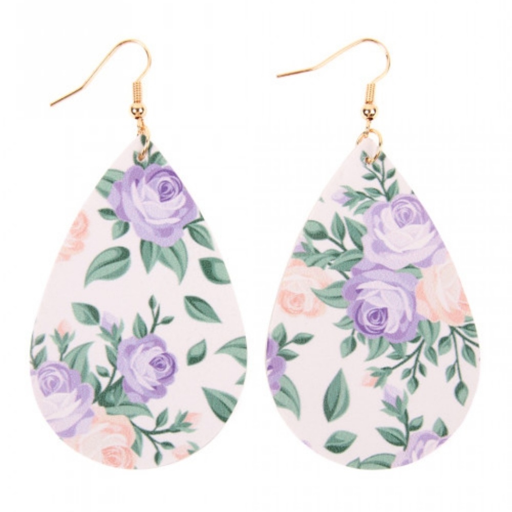 Floral leather teardrop earrings